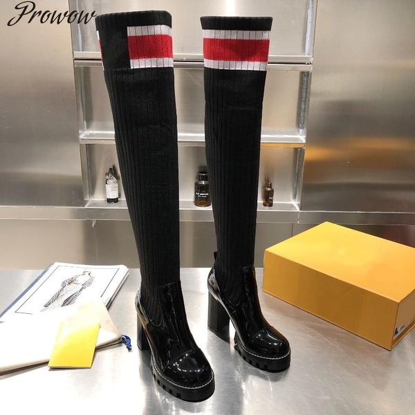 boots prowow over-the-knee winter women shoes patent leather knitted socks stretch slip-on super high heels size 35-41, Black
boots prowow over-the-knee winter women shoes patent leather knitted socks stretch slip-on super high heels size 35-41, Black