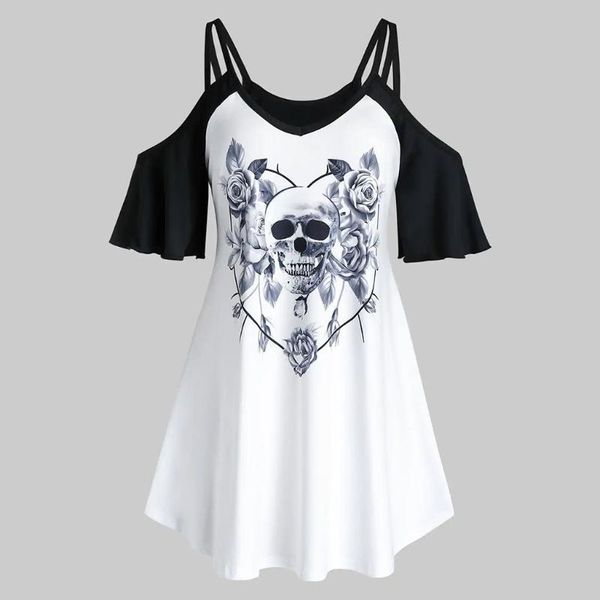 2021 women blouses v-neck plus size blouse open shoulder skull flower print tee shirt blusas mujer mujer, White
2021 women blouses v-neck plus size blouse open shoulder skull flower print tee shirt blusas mujer mujer, White