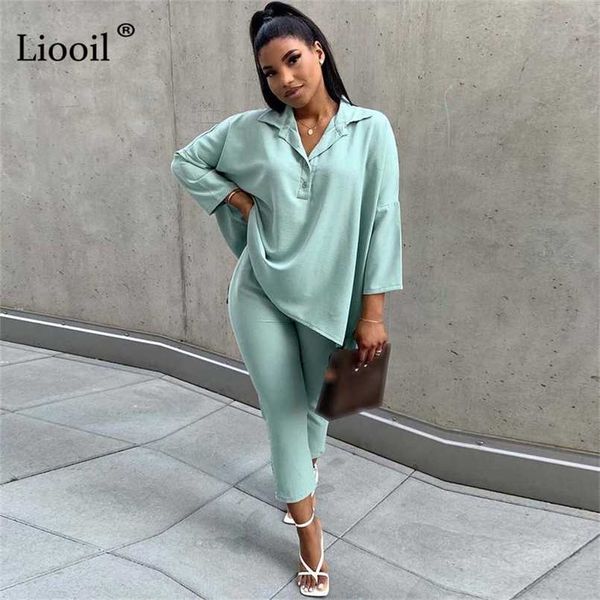 2 piece set casual loose t shirt and pants cropped trousers streetwear asymmetric button up green apricot outfits sets 211007, White 
2 piece set casual loose t shirt and pants cropped trousers streetwear asymmetric button up green apricot outfits sets 211007, White