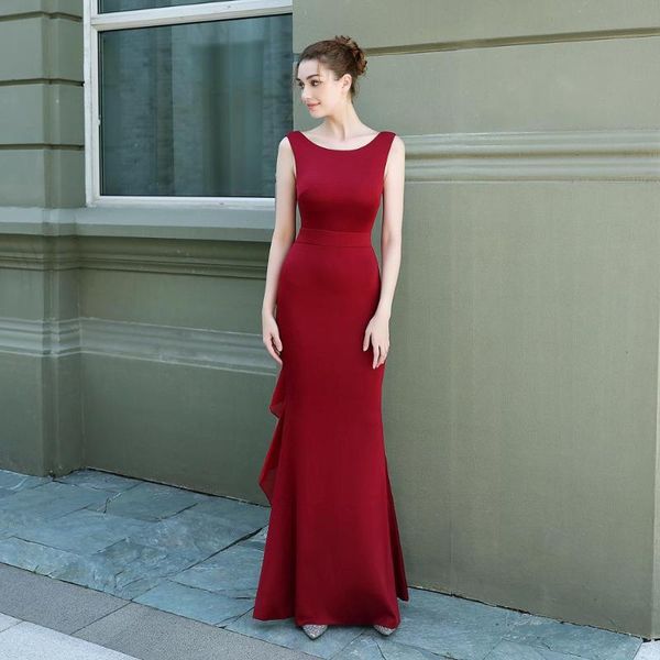 red o neck sleeveless backless ruffles mermaid special occasion dress elegant long dresses for women party wedding clubwear, Black;gray 
red o neck sleeveless backless ruffles mermaid special occasion dress elegant long dresses for women party wedding clubwear, Black;gray
