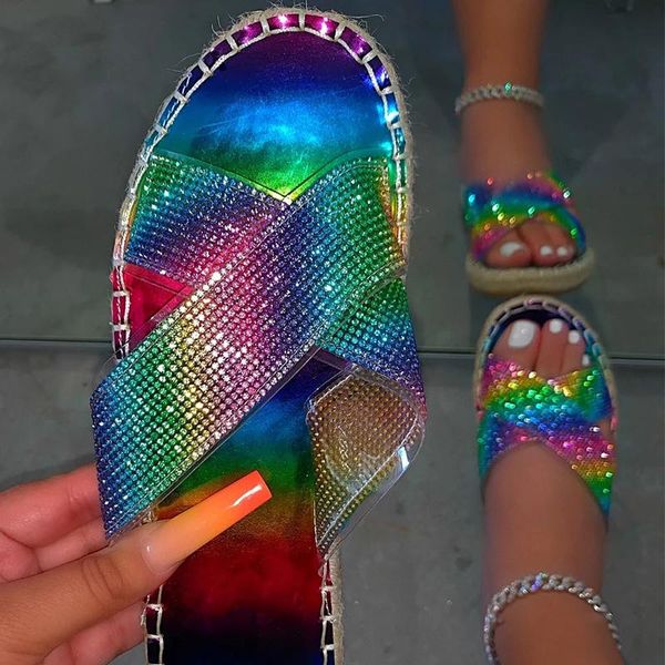 slippers women platform rainbow crystal 2021 female summer transparent rhinstone colorful slides ladies sewing flats plus size, Black
slippers women platform rainbow crystal 2021 female summer transparent rhinstone colorful slides ladies sewing flats plus size, Black