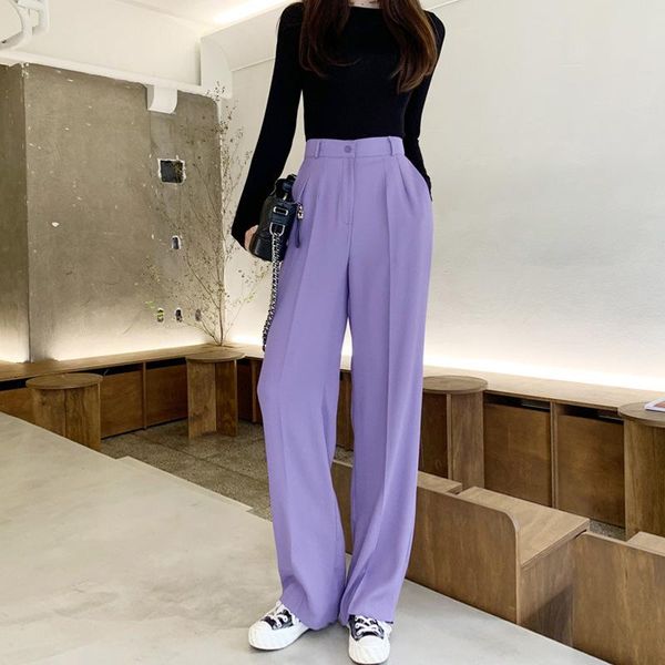 women's pants & capris 2021 spring and summer trousers high waist straight wide leg purple long women, Black;white
women's pants & capris 2021 spring and summer trousers high waist straight wide leg purple long women, Black;white