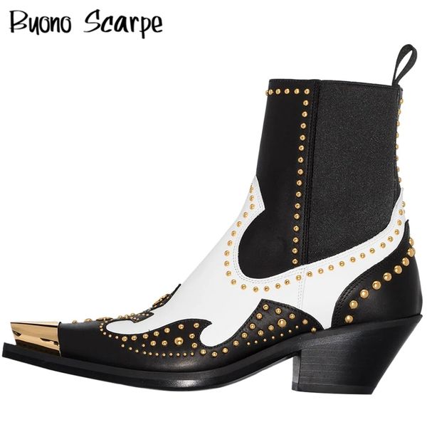 women's ankle boots rivets studs beads chunky heel boots pointed metal toe chelsea leather boots elastic western cowboy booties 926, Black
women's ankle boots rivets studs beads chunky heel boots pointed metal toe chelsea leather boots elastic western cowboy booties 926, Black