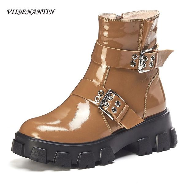 boots chunky sole winter patent leather women flat platform belt buckle short british thick high heel fashion black brown
boots chunky sole winter patent leather women flat platform belt buckle short british thick high heel fashion black brown