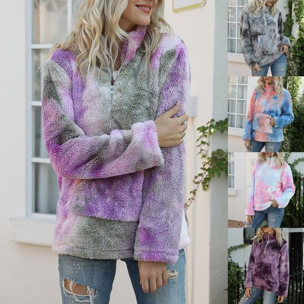 women's sweaters fashion tie-dye patchwork plush sweater casual winter faux fur zipper pullover ladies female women long sleeve blusa, White;black
women's sweaters fashion tie-dye patchwork plush sweater casual winter faux fur zipper pullover ladies female women long sleeve blusa, White;black