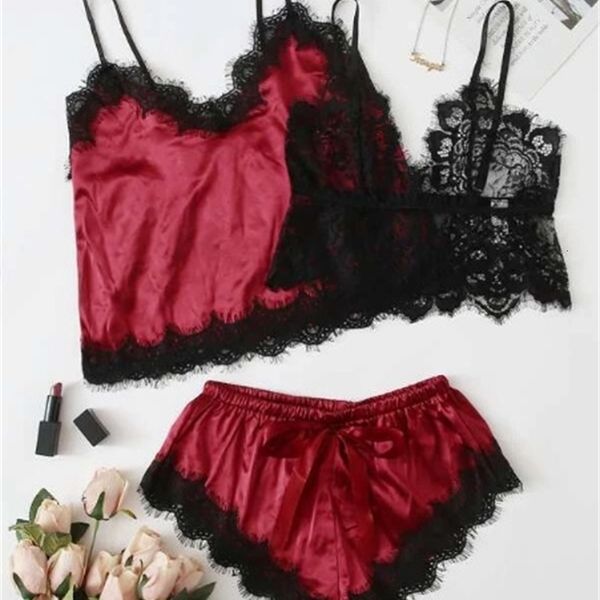 underwear split pajamas lace three-point bra women's three piece set 1531, Red;black
underwear split pajamas lace three-point bra women's three piece set 1531, Red;black