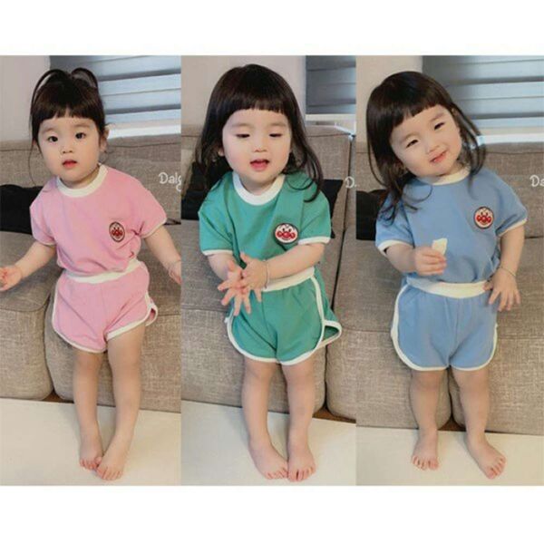 neck 2021 girls' banana suit round cotton summer baby short sve shorts set solid children's wear, White
neck 2021 girls' banana suit round cotton summer baby short sve shorts set solid children's wear, White