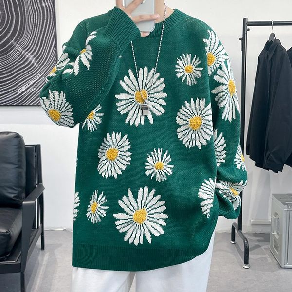 men's sweaters sweater streetwear pull oversized long sleeves daisy pullover, White;black
men's sweaters sweater streetwear pull oversized long sleeves daisy pullover, White;black