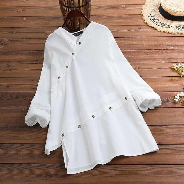 women's blouses & shirts plus size 2021 stylish asymmetrical blouse zanzea autumn casual female solid button blusas long sleeve tunic, White
women's blouses & shirts plus size 2021 stylish asymmetrical blouse zanzea autumn casual female solid button blusas long sleeve tunic, White