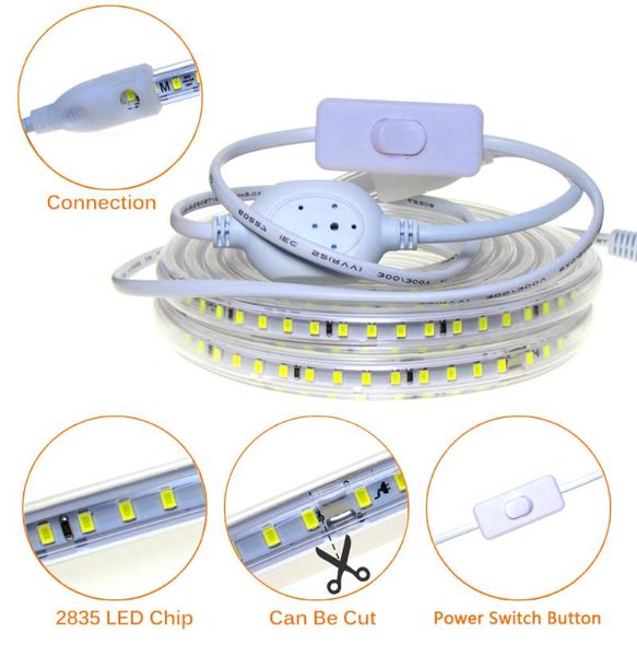 strips 220v led strip tape 2835 120leds/m waterproof diode 220 v lights for outdoor room bedroom home decoration
strips 220v led strip tape 2835 120leds/m waterproof diode 220 v lights for outdoor room bedroom home decoration