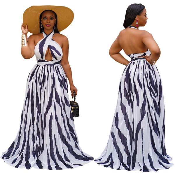 women s halter-neck long skirt open back pleated long dress with large swing and irregular hollow printing, Black;gray
women s halter-neck long skirt open back pleated long dress with large swing and irregular hollow printing, Black;gray