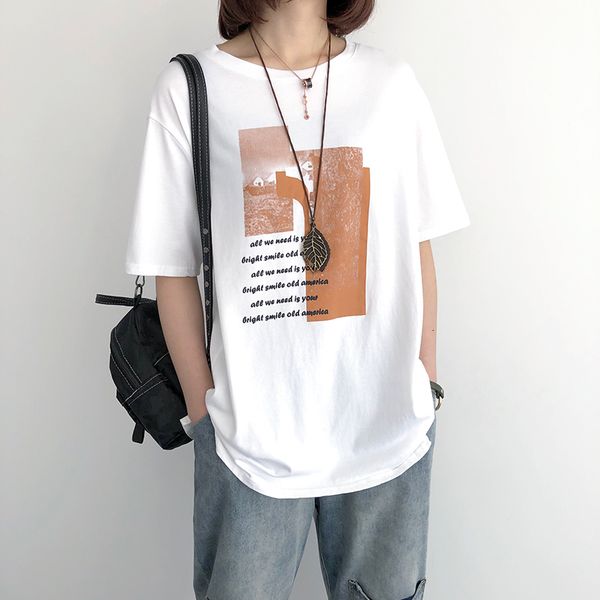 2021 new women summer fashion japan style round neck short sleeve vintage printed oversized t-shirts office lady casual chic tee rxqk, White
2021 new women summer fashion japan style round neck short sleeve vintage printed oversized t-shirts office lady casual chic tee rxqk, White