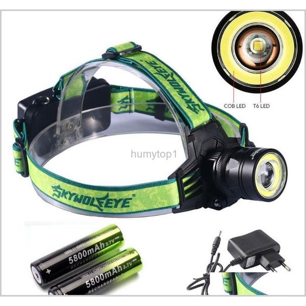 

10000 lumens led headlamp 4 modes zoomable led headlight camping head torch xm-l t6+cob hunting head lights+2*18650+charger saiq7 f6nyx