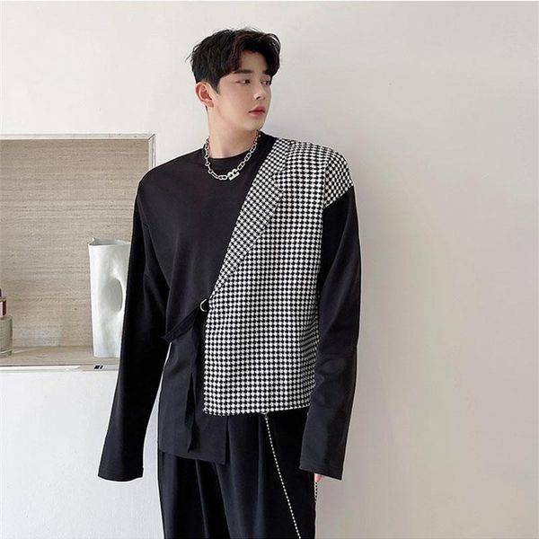 men's t-shirts 2021 autumn irregular blazer plaid splice long sleeve men korean fashion streetwear loose tee shirt man tshirt, White;black
men's t-shirts 2021 autumn irregular blazer plaid splice long sleeve men korean fashion streetwear loose tee shirt man tshirt, White;black