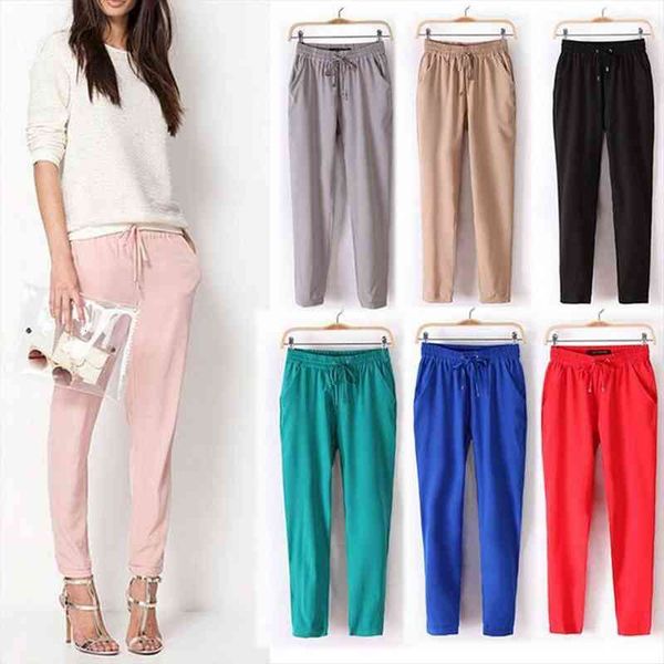 spring and autumn casual polyester womens trousers solid color stretch high waist cropped trousers loose sweatpants, Black;white
spring and autumn casual polyester womens trousers solid color stretch high waist cropped trousers loose sweatpants, Black;white