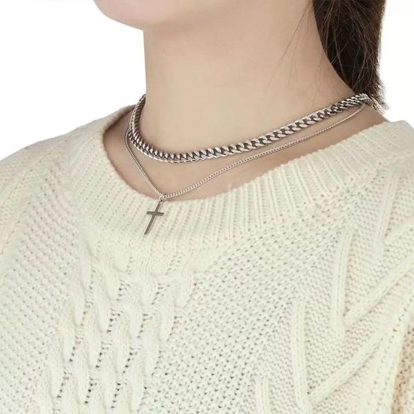 pendant necklaces king shiny hip hop cross choker necklace for woman retro punk double layer titanium steel clavicle girls party jewelry, Silver
pendant necklaces king shiny hip hop cross choker necklace for woman retro punk double layer titanium steel clavicle girls party jewelry, Silver
