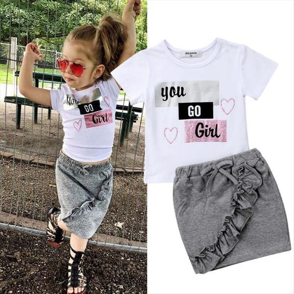 arrival summer casual toddler kids baby girls short sleeve t shirt denim skirts dress outfits clothes set, White
arrival summer casual toddler kids baby girls short sleeve t shirt denim skirts dress outfits clothes set, White