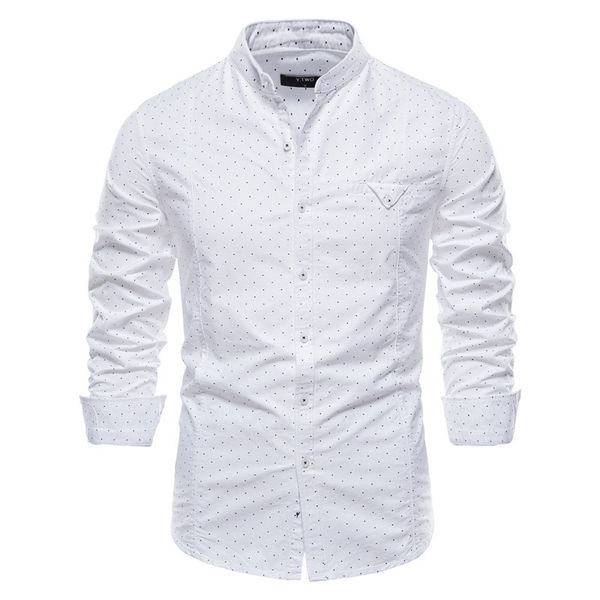 long sleeve dot shirt men spring stand collar cotton shirts for casual social business 's dress 210721, White;black
long sleeve dot shirt men spring stand collar cotton shirts for casual social business 's dress 210721, White;black