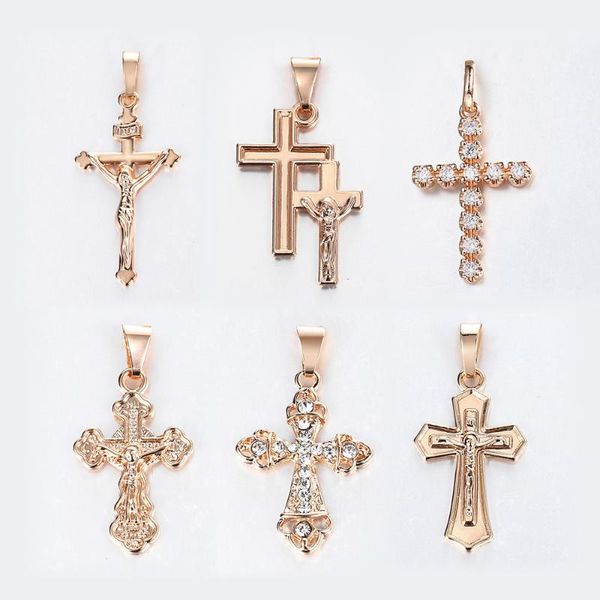 pendant necklaces 6pcs/set 585 rosse gold filled cross necklace for women men crucifix white crystal charm wholesale jesus jewelry, Silver 
pendant necklaces 6pcs/set 585 rosse gold filled cross necklace for women men crucifix white crystal charm wholesale jesus jewelry, Silver