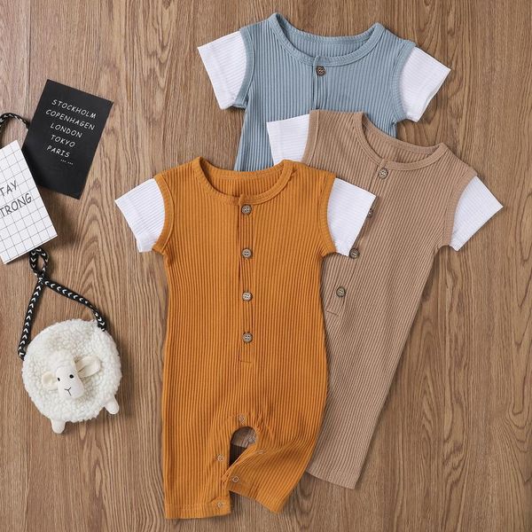 jumpsuits born baby color block rompers infant girls boys short sleeve rib button jumpsuit casual one piece suit playsuit for kid 0-24m, Blue
jumpsuits born baby color block rompers infant girls boys short sleeve rib button jumpsuit casual one piece suit playsuit for kid 0-24m, Blue