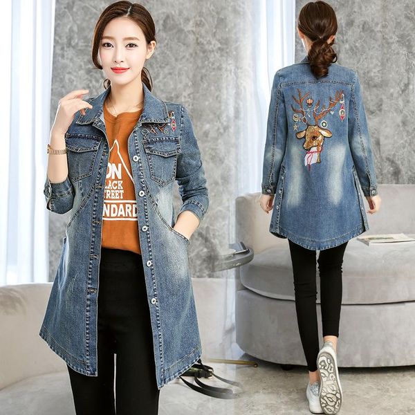 women's trench coats 2021 spring single buckle routine self-cultivation long fund sleeve cowboy loose coat paillette animal embroidery, Tan;black
women's trench coats 2021 spring single buckle routine self-cultivation long fund sleeve cowboy loose coat paillette animal embroidery, Tan;black