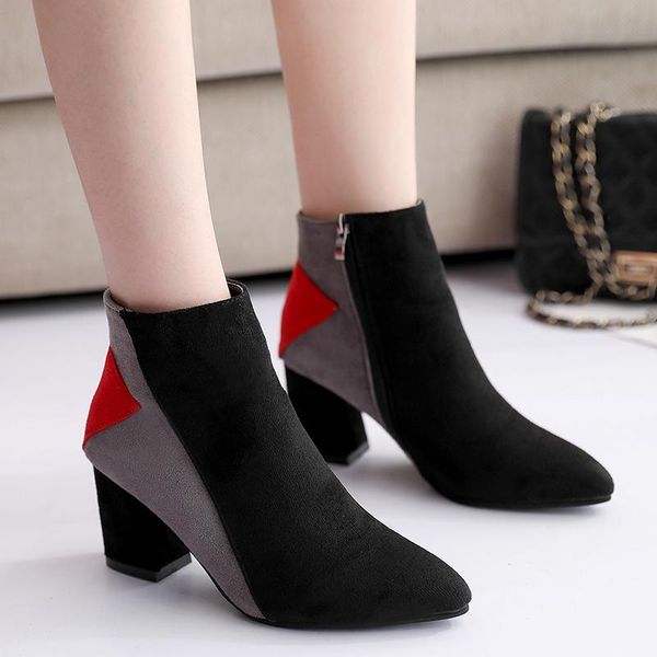 boots faux suede winter women fashion mixed color square heels ankle woman pointed toe shoes mujer, Black
boots faux suede winter women fashion mixed color square heels ankle woman pointed toe shoes mujer, Black