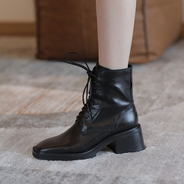 Ankle Boots Women Genuine Leather Lace-Up Side Zipper Top Quality Autumn Winter Lady Shoes Handmade Boots Women Platform Shoes, Black
Ankle Boots Women Genuine Leather Lace-Up Side Zipper Top Quality Autumn Winter Lady Shoes Handmade Boots Women Platform Shoes, Black