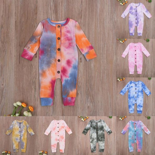 jumpsuits 2021 baby spring and autumn clothes girls boys tie dye romper long sleeve buttons, Blue