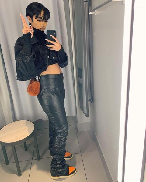 ruched stacked pants leather leggings women's casual pu warm femaletrousers slim fit autumn high waist & capris, Black;white
ruched stacked pants leather leggings women's casual pu warm femaletrousers slim fit autumn high waist & capris, Black;white