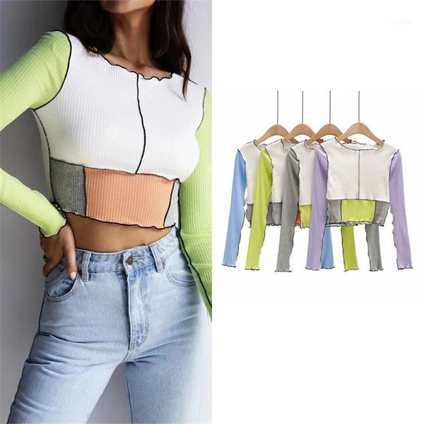 women's patchwork long sleeve t-shirt casual tight low collar blouse splicing contrast color high street ladies blouse1, White
women's patchwork long sleeve t-shirt casual tight low collar blouse splicing contrast color high street ladies blouse1, White