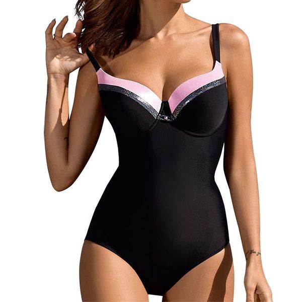 women's swimwear women v-neck one-piece swimsuit high waist backless stitching beach seaside contrast bikini plus size ladies, White;black
women's swimwear women v-neck one-piece swimsuit high waist backless stitching beach seaside contrast bikini plus size ladies, White;black