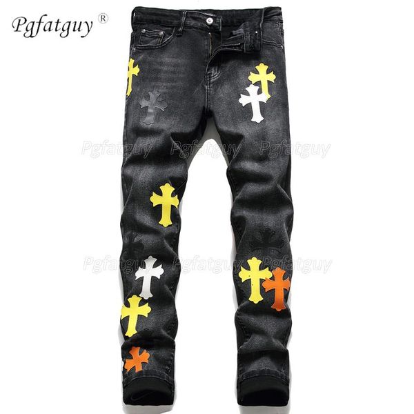 new european and american embroidered cross medal small straight men's micro-stretch jeans trendy mens patches designer pants, Blue
new european and american embroidered cross medal small straight men's micro-stretch jeans trendy mens patches designer pants, Blue