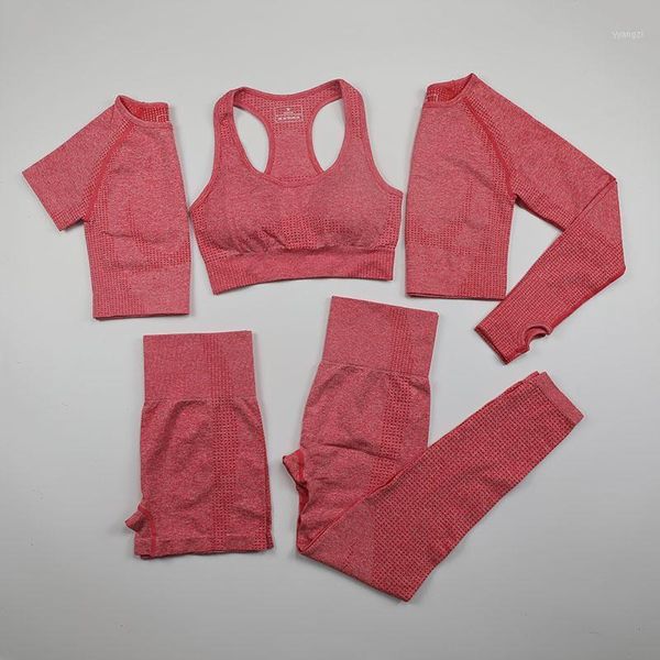 5pc/set women vital seamless yoga set fitness short sleeve long crop shirts running leggings shorts workout clothes gym set1, White;red
5pc/set women vital seamless yoga set fitness short sleeve long crop shirts running leggings shorts workout clothes gym set1, White;red