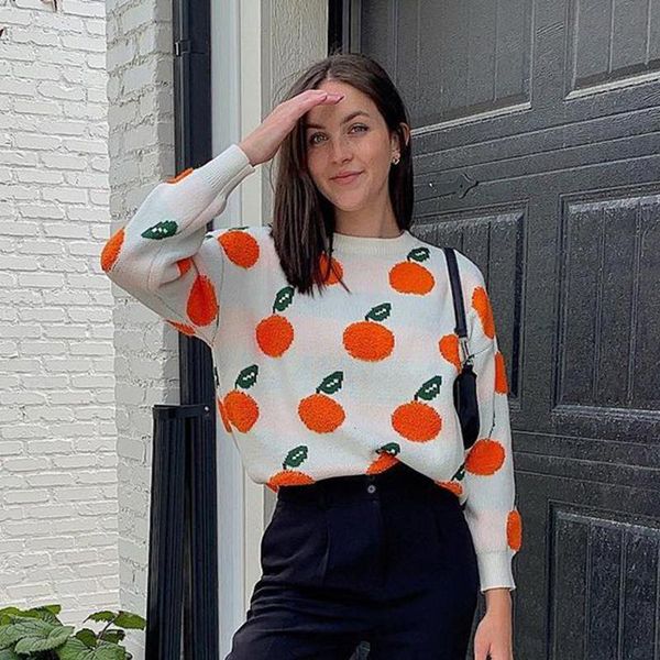 women's sweaters korean orange pirnt knitted pullover women fashion streetwear kpop aesthetic 2000s sweater harajuku soft knitwear, White;black
women's sweaters korean orange pirnt knitted pullover women fashion streetwear kpop aesthetic 2000s sweater harajuku soft knitwear, White;black