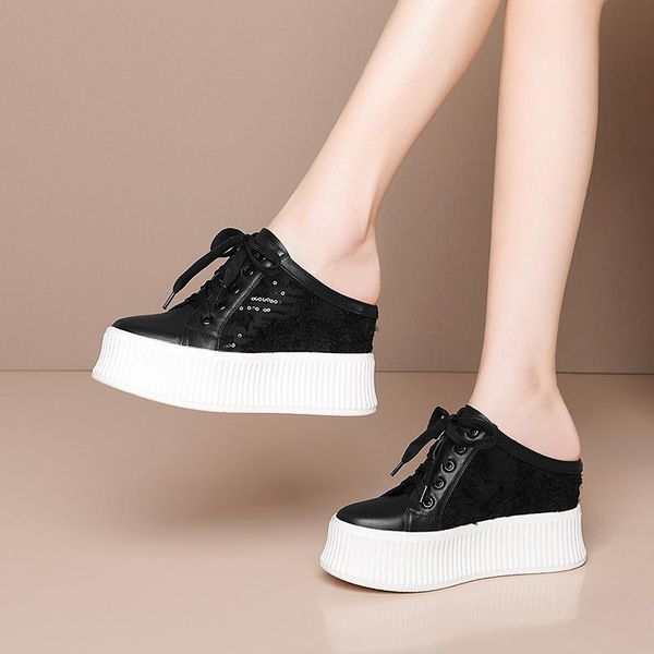 slippers genuine leather shoes lady casual white wedges fashion woman's breathable single thick bottom platform, Black
slippers genuine leather shoes lady casual white wedges fashion woman's breathable single thick bottom platform, Black