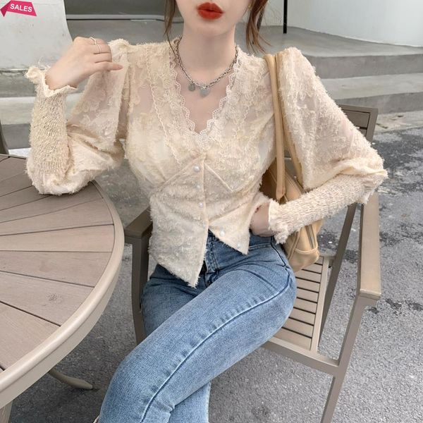 women's jackets lace bottomed blouse 2021 spring design feeling foreign style long sleeve with short temperament, Black;brown
women's jackets lace bottomed blouse 2021 spring design feeling foreign style long sleeve with short temperament, Black;brown