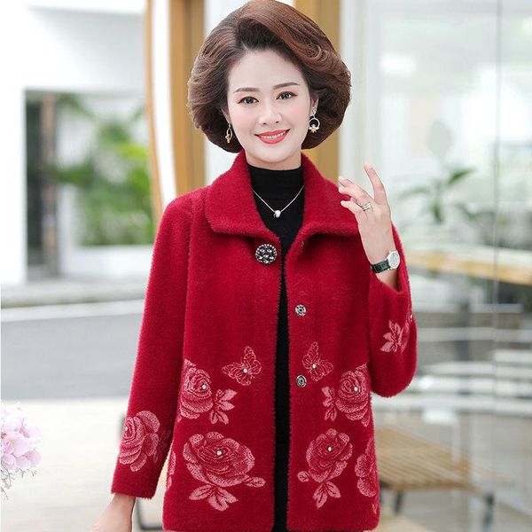 women's fur & faux women autumn winter mink coat female casual knitted cardigan embroidery ladies turndown collar sweater outwear x507, Black