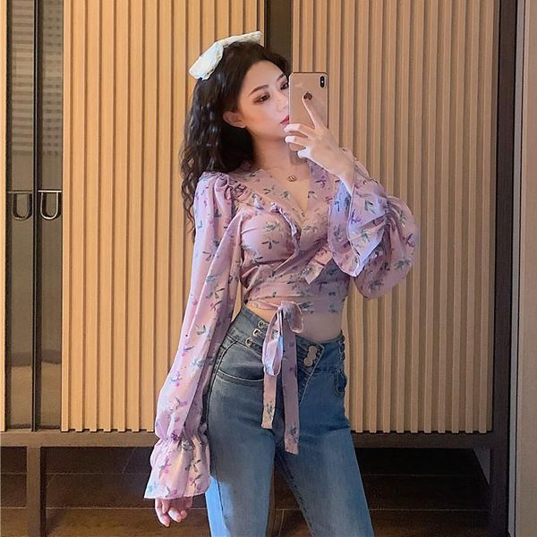 women's blouses & shirts hi girl vintage cross v neck blouse shirt women lantern long sleeve small florals ruffles crop sweet chiffon, White
women's blouses & shirts hi girl vintage cross v neck blouse shirt women lantern long sleeve small florals ruffles crop sweet chiffon, White