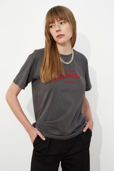 women's t-shirt trendyol printed boyfriend knitted twoss21ts1233, White