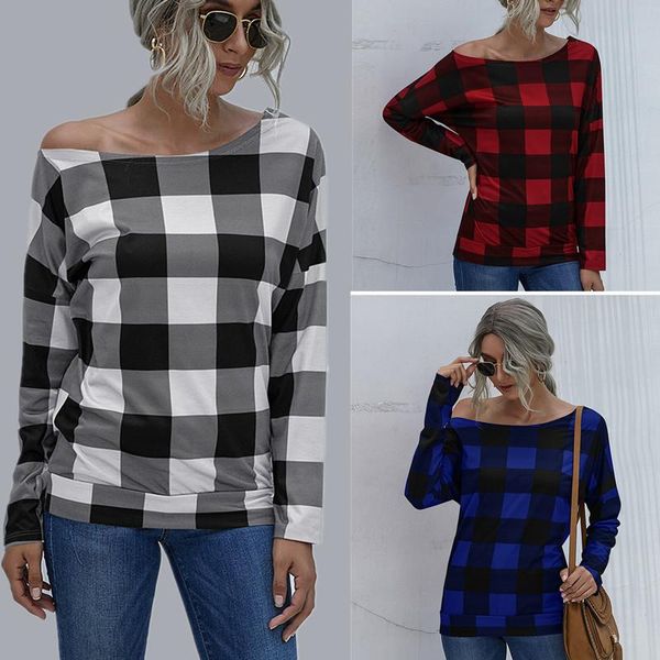 women's t-shirt classic retro check woman off strapless bat long sleeve autumn pullover street winter clothing large size 2xl, White
women's t-shirt classic retro check woman off strapless bat long sleeve autumn pullover street winter clothing large size 2xl, White