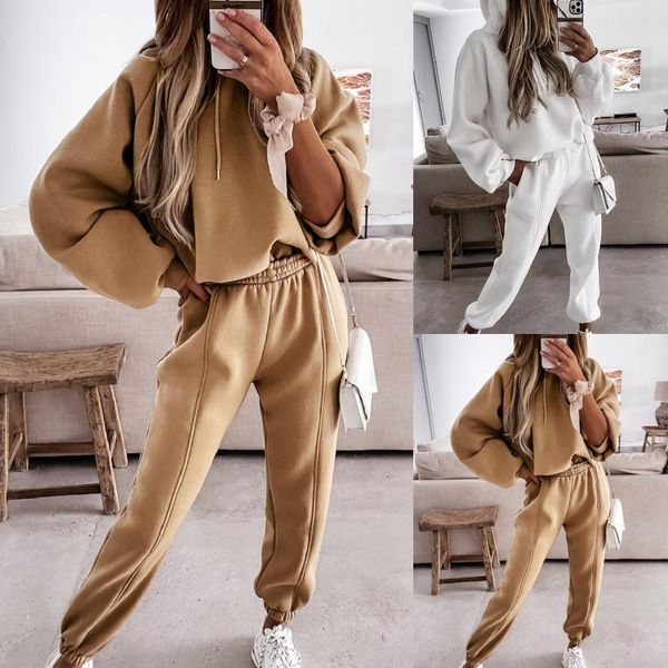 women's 2 piece pants outfits casual long sleeve pullover hooded solid lounge set, White
women's 2 piece pants outfits casual long sleeve pullover hooded solid lounge set, White