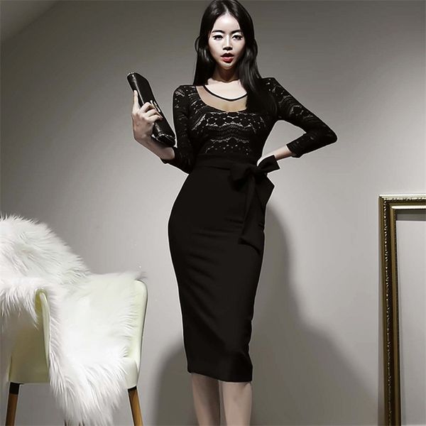autumn winter lace office ladies korea long sleeve crew neck black midi party dresses for women clothing 210602, Black;gray
autumn winter lace office ladies korea long sleeve crew neck black midi party dresses for women clothing 210602, Black;gray