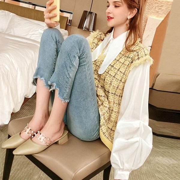 women's sweaters lanmrem 2021 autumn and winter splicing fake two-piece sweater women loose wear lapel knit bottoming shirt yh663, White;black
women's sweaters lanmrem 2021 autumn and winter splicing fake two-piece sweater women loose wear lapel knit bottoming shirt yh663, White;black
