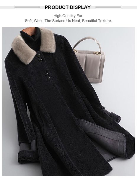 women's wool & blends women real fur coat solid female mink collar winter warm natural lady casual jacket, Black
women's wool & blends women real fur coat solid female mink collar winter warm natural lady casual jacket, Black