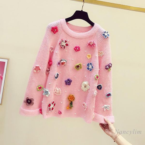 women's sweaters handmade beaded embroidery flower stitching round-neck flared sleeves sweater 2021 autumn and winter knitwear top, White;black
women's sweaters handmade beaded embroidery flower stitching round-neck flared sleeves sweater 2021 autumn and winter knitwear top, White;black