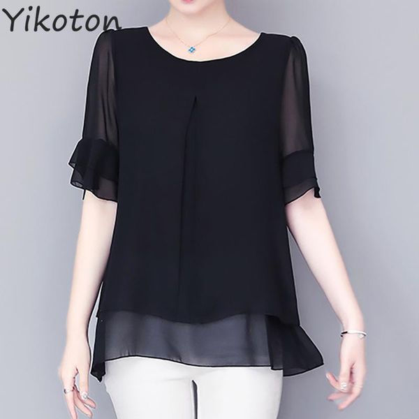 women's blouses & shirts summer loose solid black blouse casual chiffon shirt plus size 5xl o-neck elegant lotus sleeve blusa camisas d, White
women's blouses & shirts summer loose solid black blouse casual chiffon shirt plus size 5xl o-neck elegant lotus sleeve blusa camisas d, White