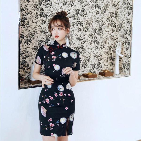 ethnic clothing young lady cheongsam black print flower elegant chinese dress mandarin collar vintage qipao satin novelty, Red
ethnic clothing young lady cheongsam black print flower elegant chinese dress mandarin collar vintage qipao satin novelty, Red