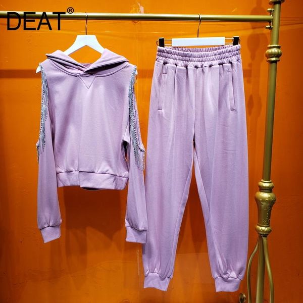 women's two piece pants deat autumn and winter fashion casual diamond off shoulder rhinestone tassels pink long sleeve thin sweater sui, White
women's two piece pants deat autumn and winter fashion casual diamond off shoulder rhinestone tassels pink long sleeve thin sweater sui, White