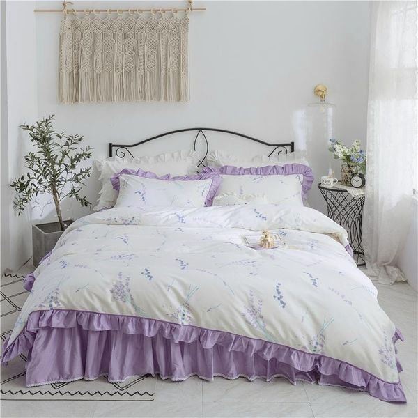 4pcs luxury cotton bedding set ruffles duvet cover set bed skirt pillowcases twin king flowers white purple bedclothes
4pcs luxury cotton bedding set ruffles duvet cover set bed skirt pillowcases twin king flowers white purple bedclothes