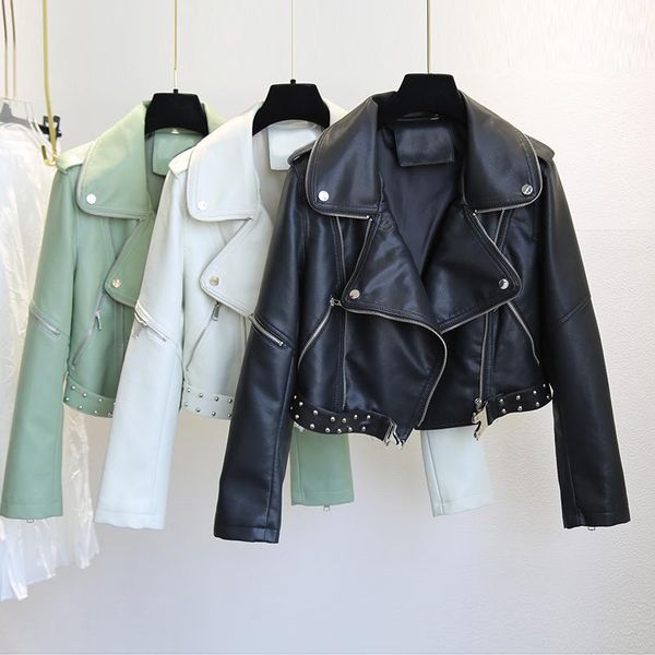 women's leather & faux ftlzz spring autumn jacket women rivet punk biker coat soft pu white motor outwear casual streetwear, Black
women's leather & faux ftlzz spring autumn jacket women rivet punk biker coat soft pu white motor outwear casual streetwear, Black